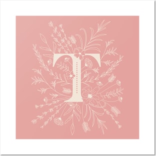 Botanical Letter T (Hibiscus Pink) Posters and Art